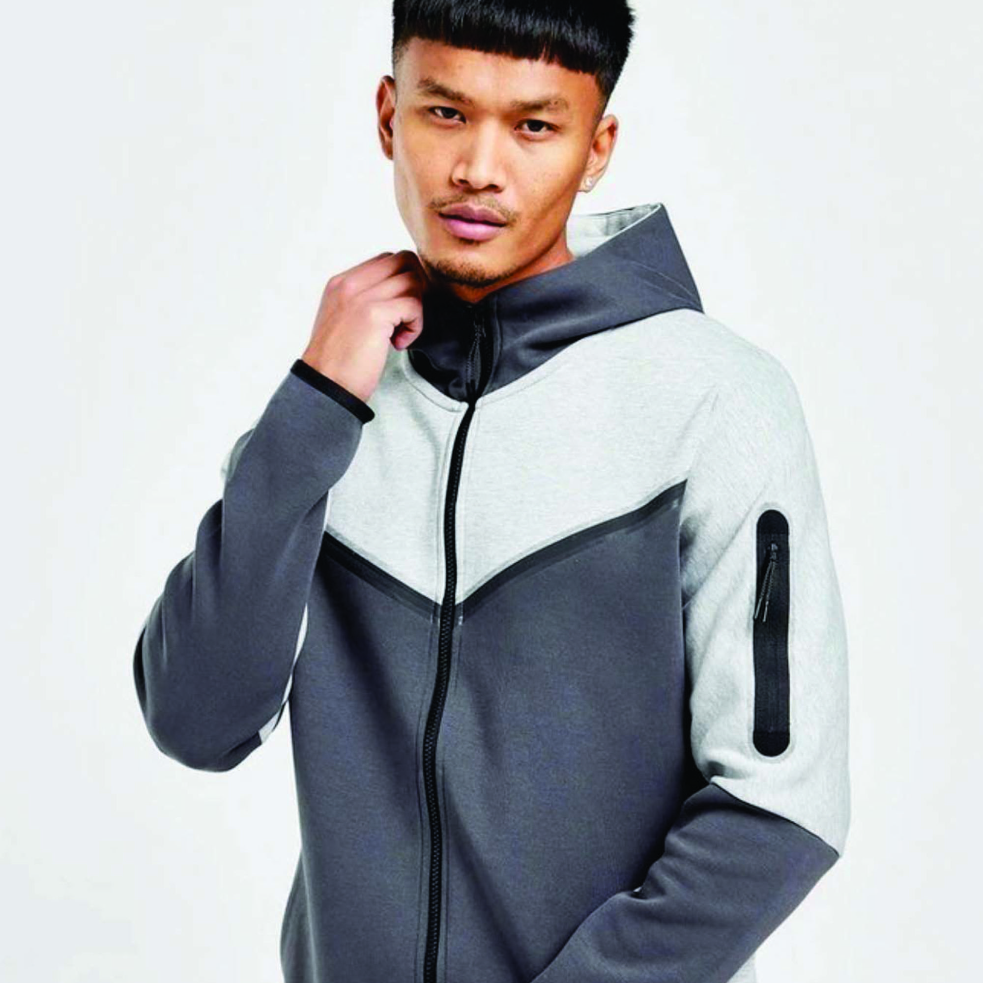 OEM Designed Men's Tech Fleece Tracksuit 69% Cotton 31% Polyester Grey Full Zip Hoodie Joggers Sweatpants Sweatsuit for Adults