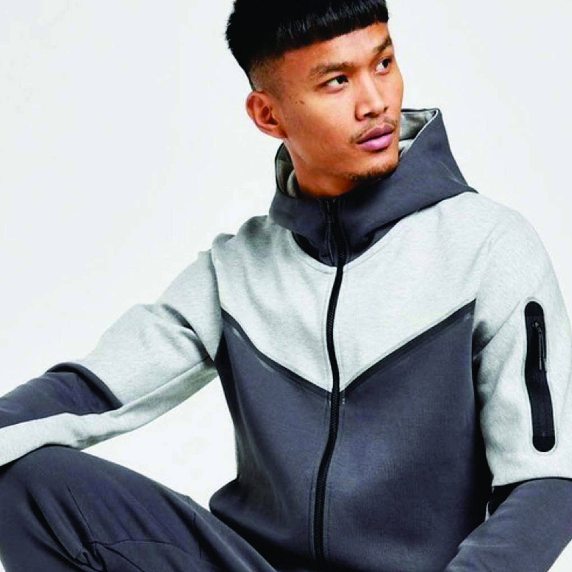 OEM Designed Men's Tech Fleece Tracksuit 69% Cotton 31% Polyester Grey Full Zip Hoodie Joggers Sweatpants Sweatsuit for Adults