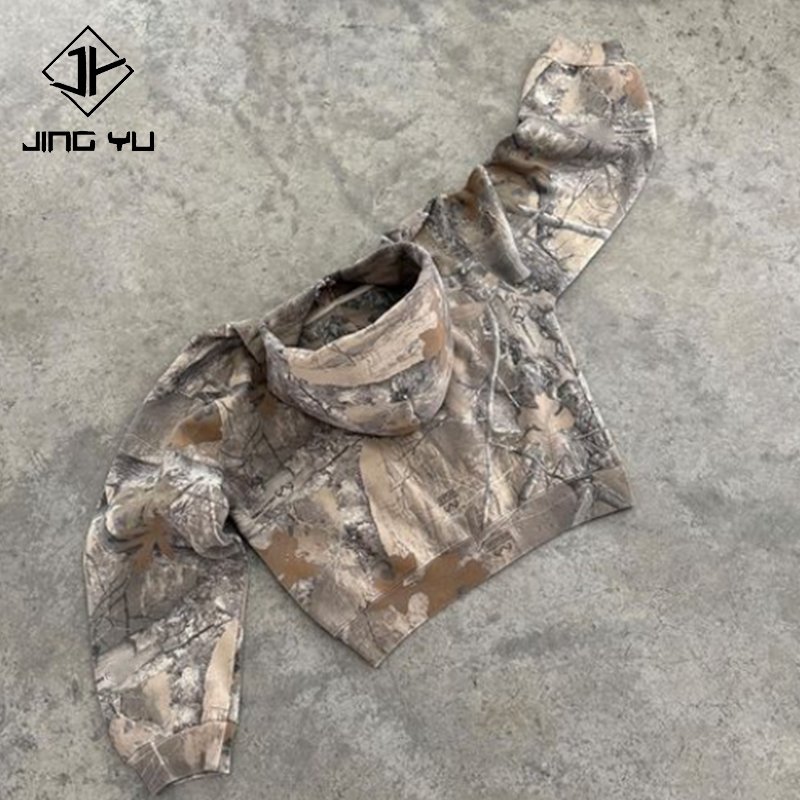 Custom Vintage Print Camouflage Men'S Hoodies 450 Gsm Pullover Sweatshirts Boxy Cotton Graphic Hunting Hoody Camo Hoodie For Men