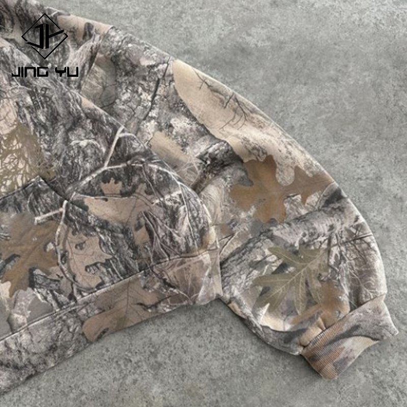 Custom Vintage Print Camouflage Men'S Hoodies 450 Gsm Pullover Sweatshirts Boxy Cotton Graphic Hunting Hoody Camo Hoodie For Men