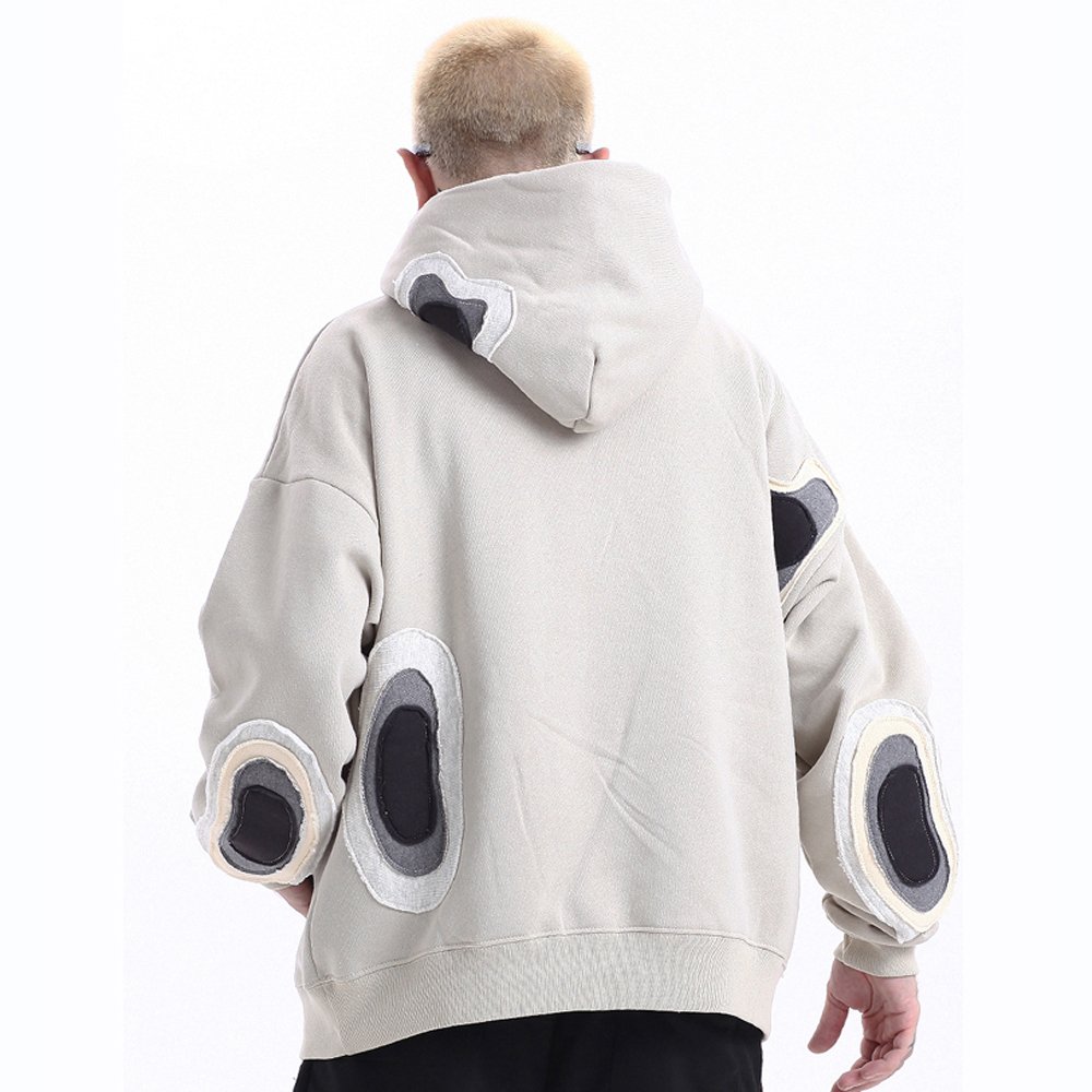 Custom logo patch heavyweight men's hoodies sweatshirts plain color pullover cotton hoodie drop shoulder plus size men's hoodies