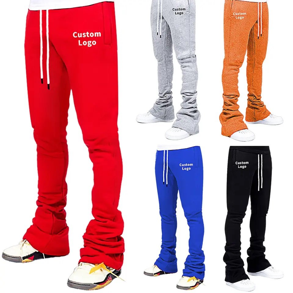 Custom Flared Sweatpants And Hoodies Sets Puff Print Heavyweight 100% Cotton Sweat Suits Fleece Men Flare pink tracksuit women