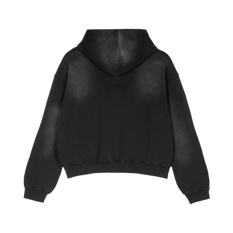 2024 Trendy Brand Loose Short Spray Horse Willow Zipper Hoodie High Quality Heavy Weight 100% Cotton Used Hoodie