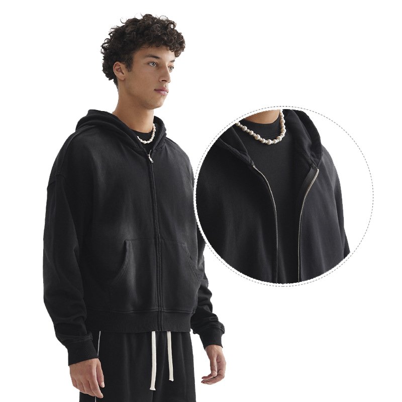 2024 Trendy Brand Loose Short Spray Horse Willow Zipper Hoodie High Quality Heavy Weight 100% Cotton Used Hoodie