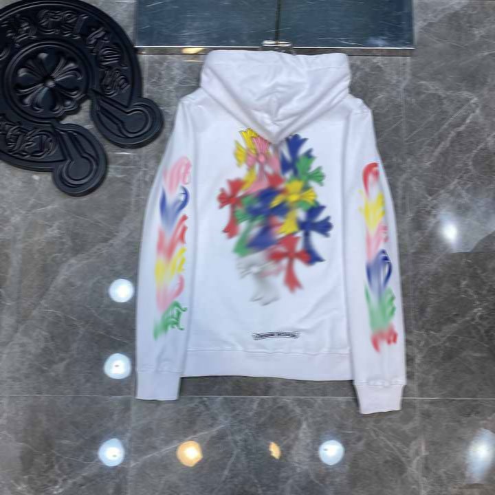2024 Wholesale High Quality hearts Chrome croll Letters Colorful Cross Men's Hoodie Support Original gift box packaging