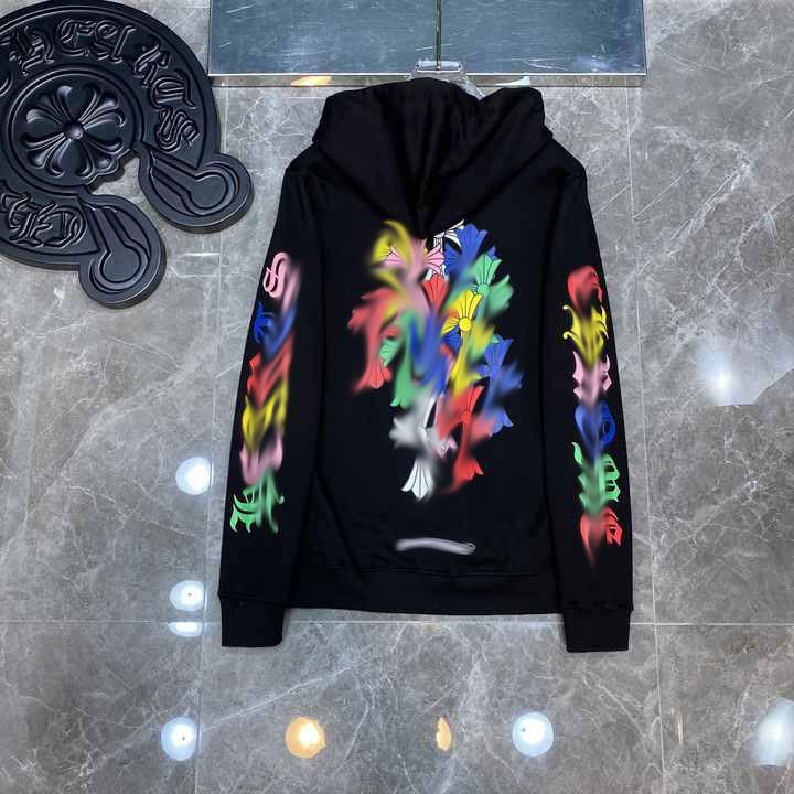 2024 Wholesale High Quality hearts Chrome croll Letters Colorful Cross Men's Hoodie Support Original gift box packaging