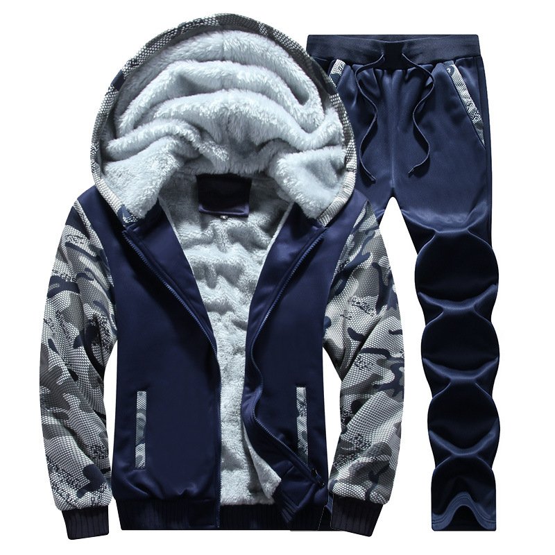 Recommended Polyester Thick Sports Set Large Size Men's Zipper Hooded Two Piece Set
