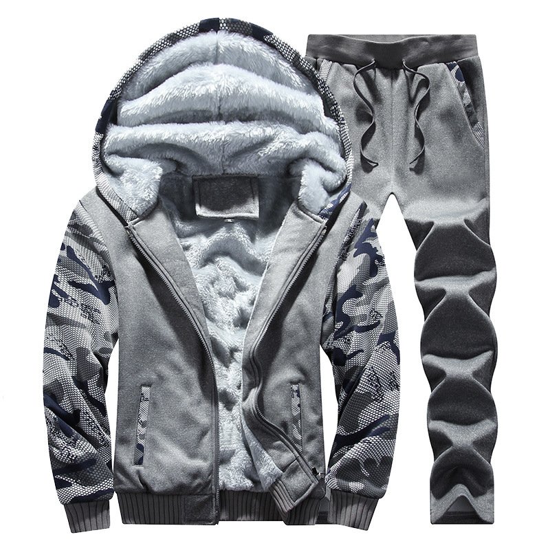 Recommended Polyester Thick Sports Set Large Size Men's Zipper Hooded Two Piece Set