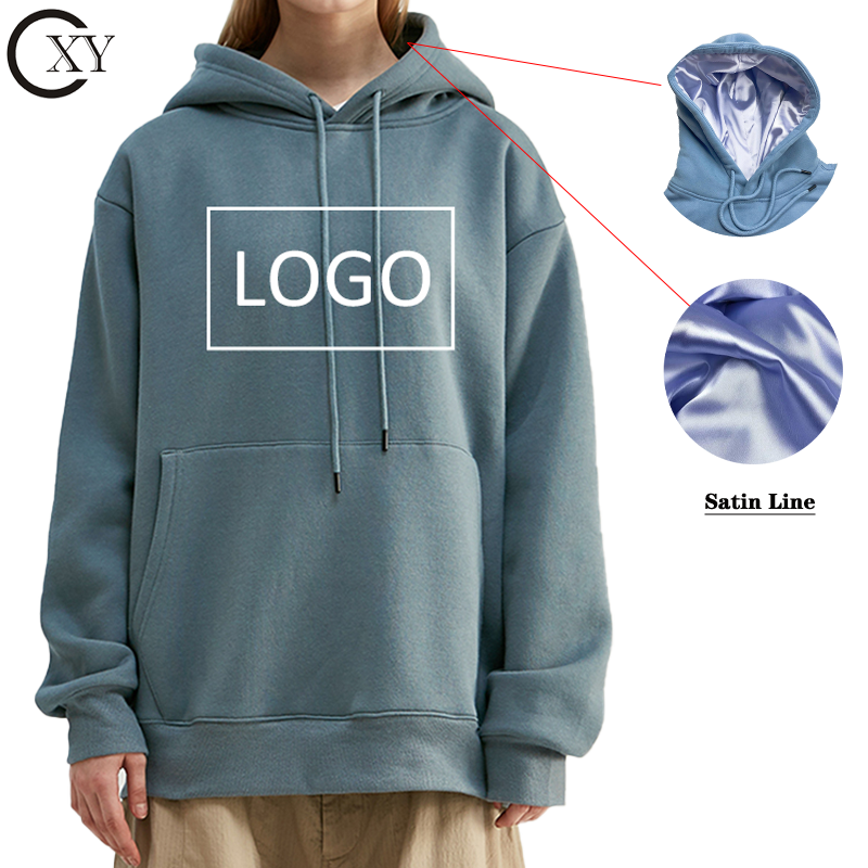 Undefined Factory Custom Logo 100% Cotton Men's Hoodies Sweatshirt High Quality Satin Line Men's Sweatshirt Silk Hoodie