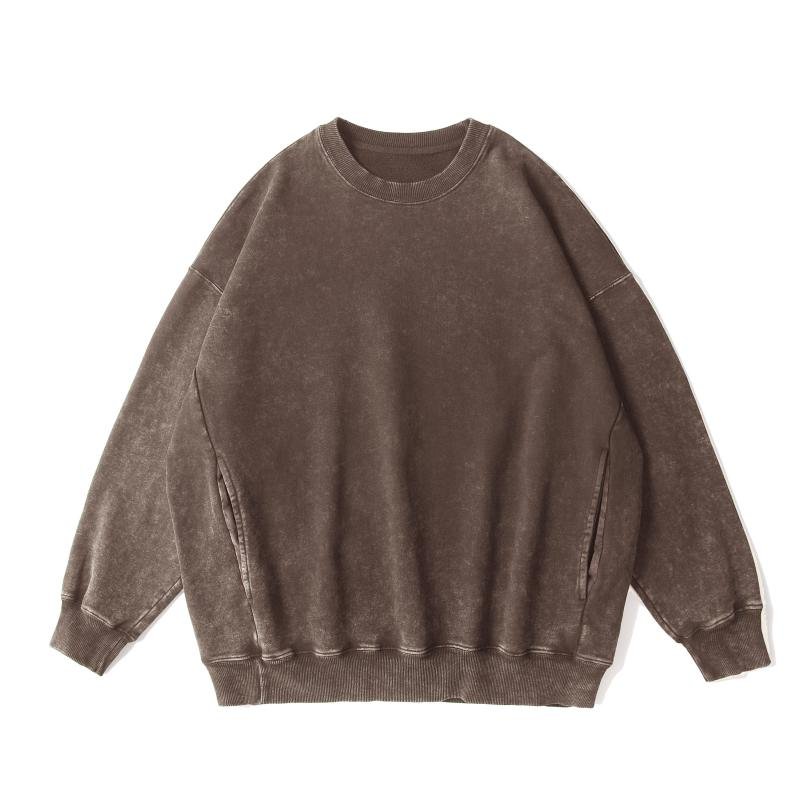 Autumn Vintage Heavyweight Terry Cotton Crewneck Sweater Men Custom Pattern Hoodies Oversize Vintage Acid Washed Sweater For Men