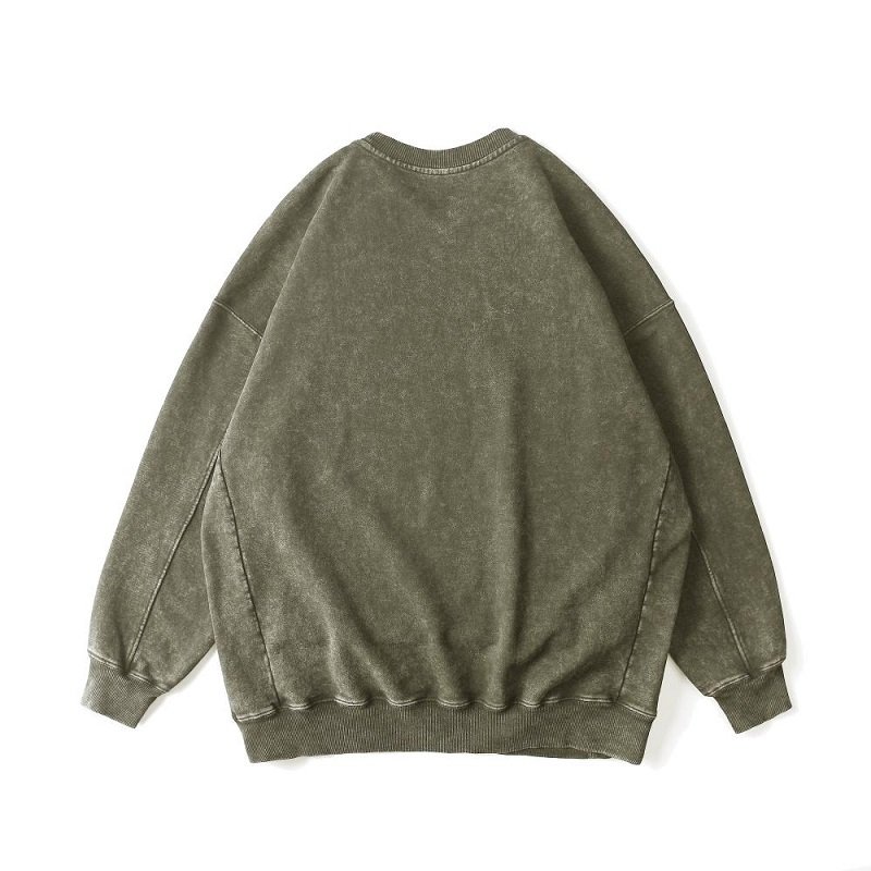 Autumn Vintage Heavyweight Terry Cotton Crewneck Sweater Men Custom Pattern Hoodies Oversize Vintage Acid Washed Sweater For Men