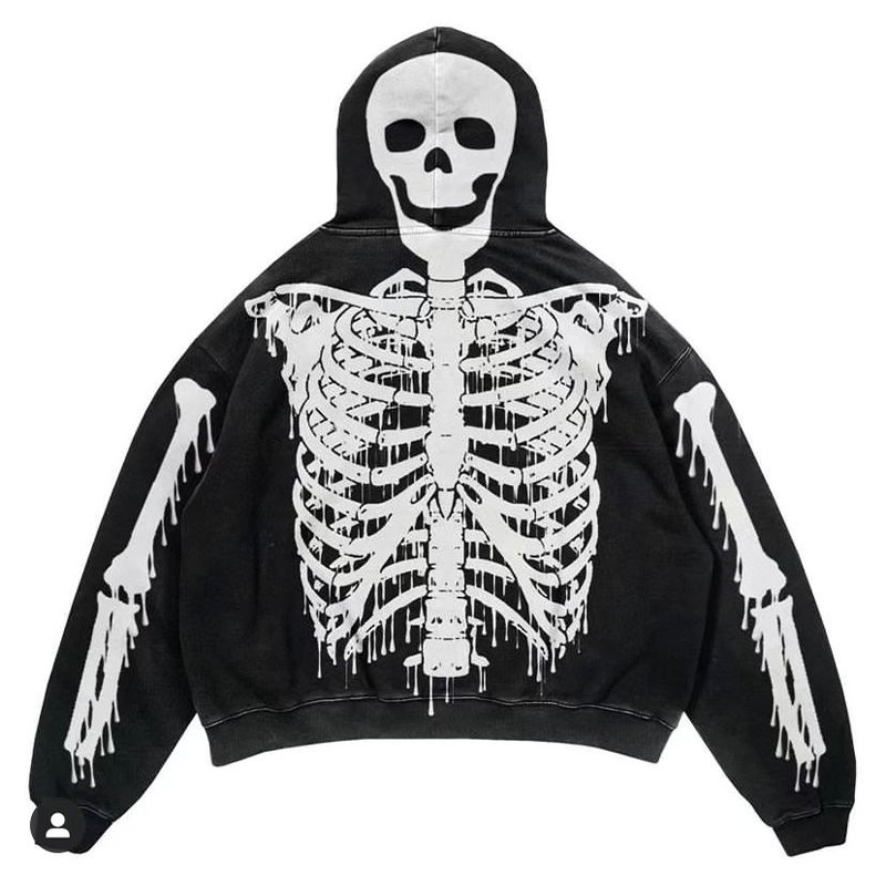 Custom 380gsm Acid Wash Hoodie Vintage 100% Cotton Pullover Printing Fleece Hoodie Mens Angry Skeleton Blank Pullover Hoodies