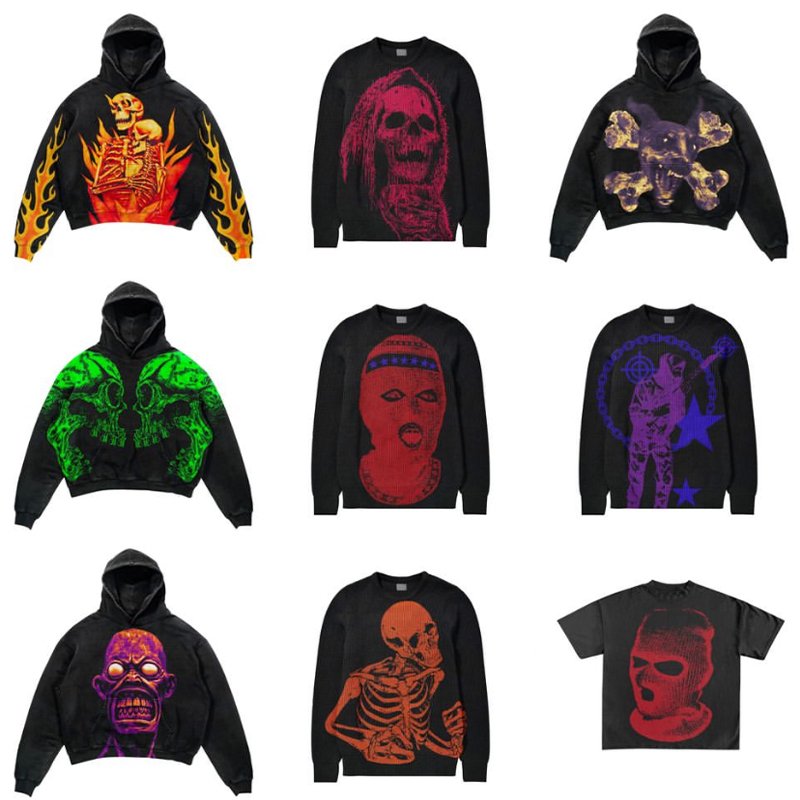 Custom 380gsm Acid Wash Hoodie Vintage 100% Cotton Pullover Printing Fleece Hoodie Mens Angry Skeleton Blank Pullover Hoodies