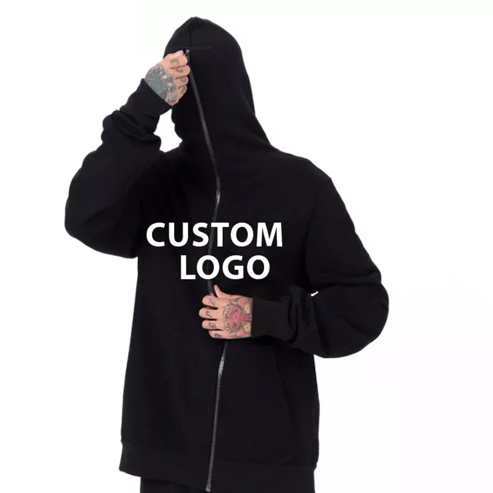Hot Sale Men's Street Wear 100% Cotton Full Zip Hoodies Puff Customized Black Color Comfortable Outerwear XS 6XL Solid 3D Design