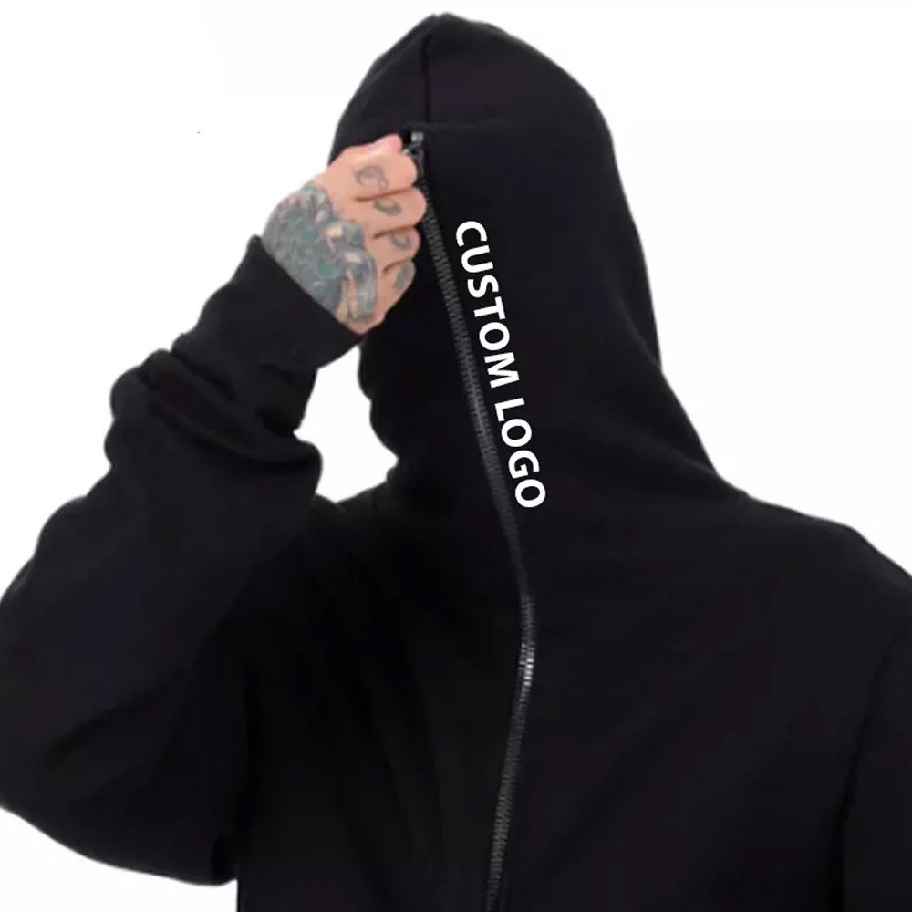 Hot Sale Men's Street Wear 100% Cotton Full Zip Hoodies Puff Customized Black Color Comfortable Outerwear XS 6XL Solid 3D Design