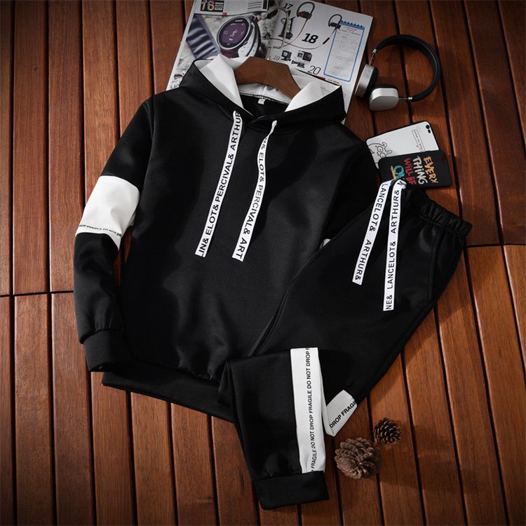1PCS Customized Logo New Men's Fashion Brand Sports Handsome Thin Hooded Shirt and Pants Set