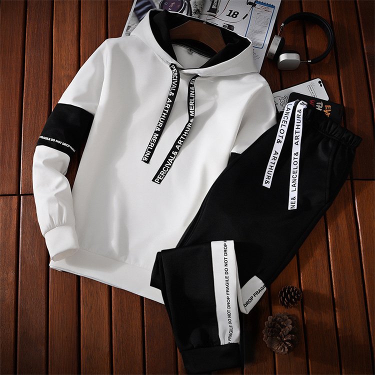 1PCS Customized Logo New Men's Fashion Brand Sports Handsome Thin Hooded Shirt and Pants Set