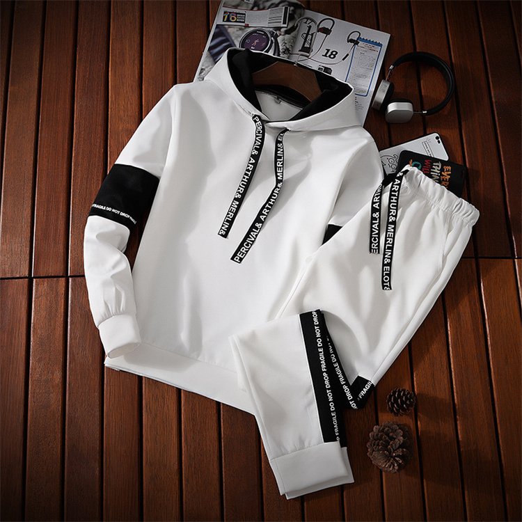 1PCS Customized Logo New Men's Fashion Brand Sports Handsome Thin Hooded Shirt and Pants Set