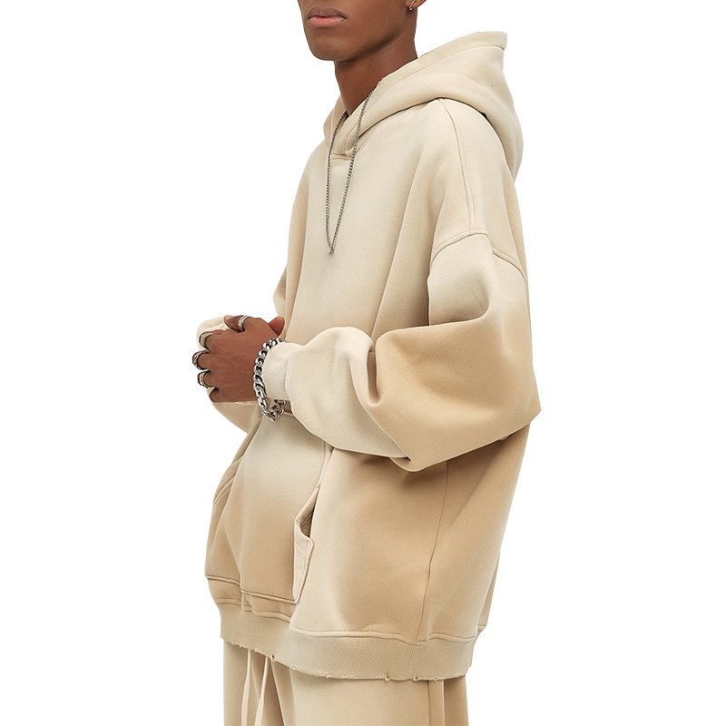 Factory Custom 360g Drop Shoulder Plus Fleece Men's Hoodies Fashion Casual Spray Dyed Gradient Color Mens Hoodies