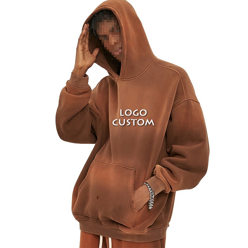 Factory Custom 360g Drop Shoulder Plus Fleece Men's Hoodies Fashion Casual Spray Dyed Gradient Color Mens Hoodies