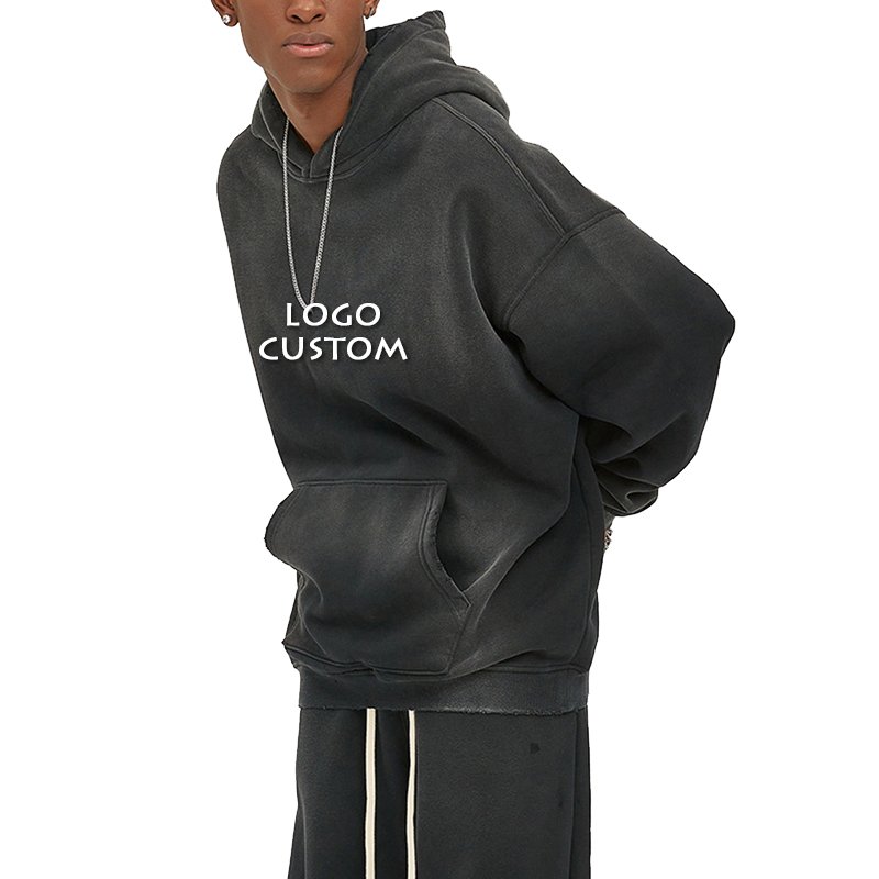 Factory Custom 360g Drop Shoulder Plus Fleece Men's Hoodies Fashion Casual Spray Dyed Gradient Color Mens Hoodies