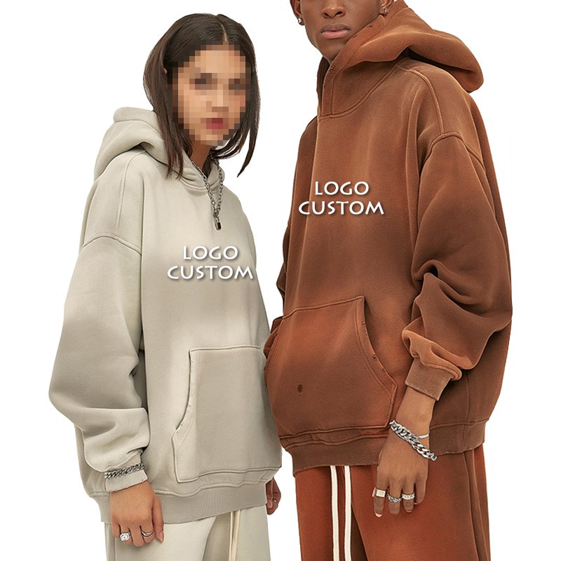 Factory Custom 360g Drop Shoulder Plus Fleece Men's Hoodies Fashion Casual Spray Dyed Gradient Color Mens Hoodies