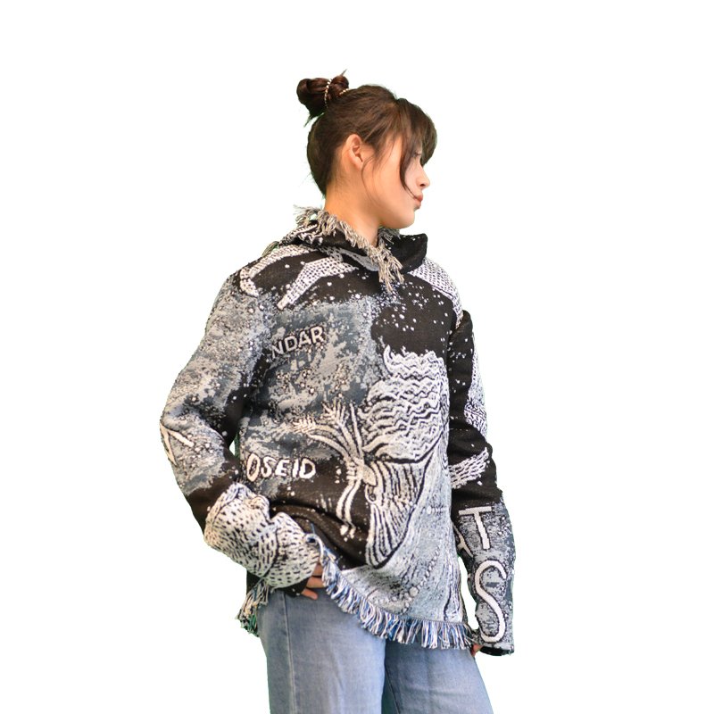 Custom Hand Made Outdoor Wear Casual tapestry hoodie men Patch work woven blanket hoodi warm heavy men's hoodie