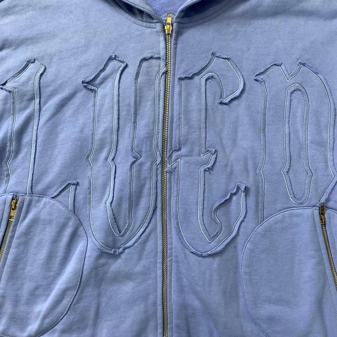 DENIMGUYS Custom Mens Hoodies Street Fashion Casual Embroidery Patch Oversized Zip Up Hoodie For Men