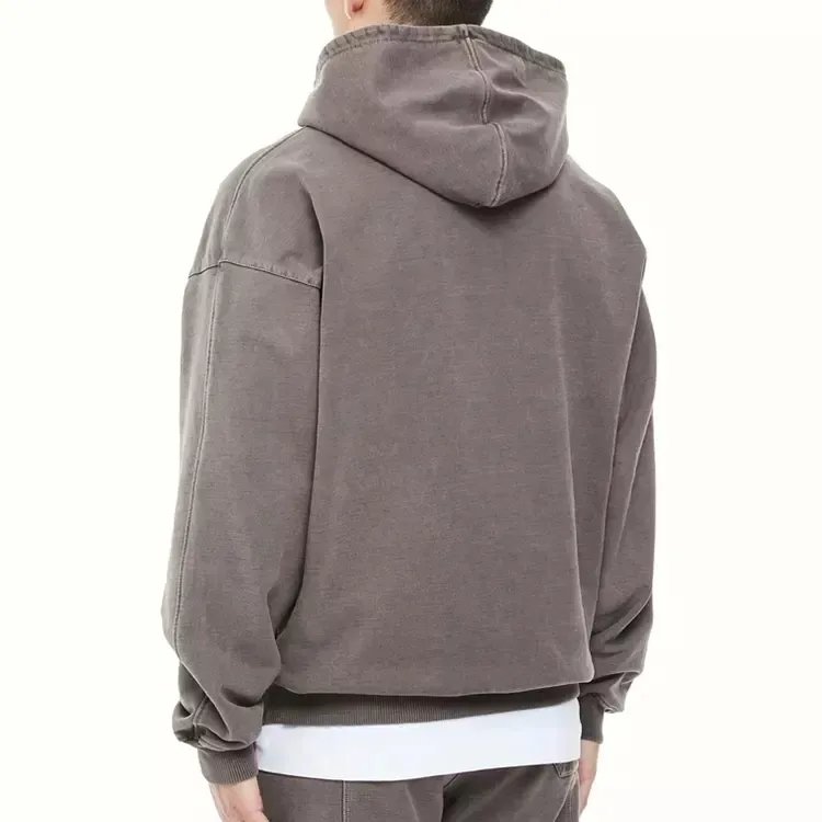 Custom High Quality Heavyweight Vintage wash Hoodie Pullover Cotton Drop Shoulder Hoodies No String Acid Washed Hoodies