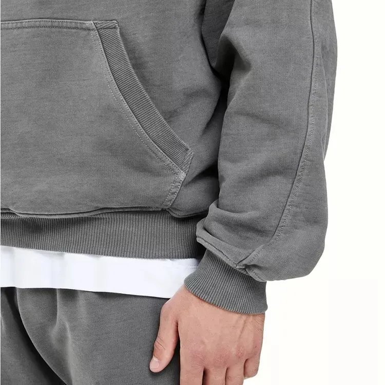 Custom High Quality Heavyweight Vintage wash Hoodie Pullover Cotton Drop Shoulder Hoodies No String Acid Washed Hoodies