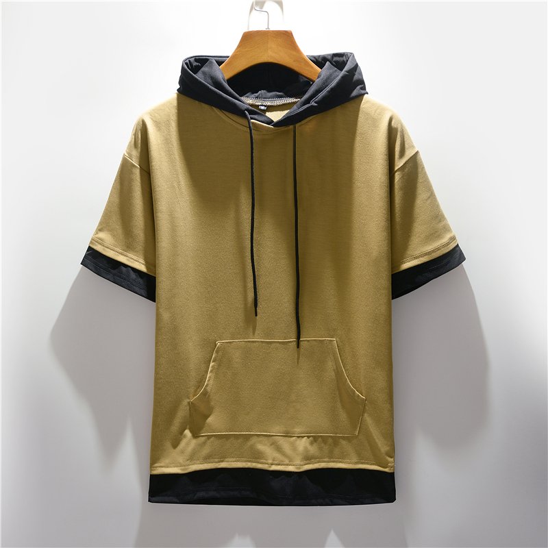 Men's Hoodies Hip Hop Patchwork Punk Style Hoodies Summer Men Clothing Half Sleeve Shirts Casual Clothes Male