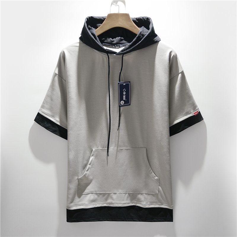 Men's Hoodies Hip Hop Patchwork Punk Style Hoodies Summer Men Clothing Half Sleeve Shirts Casual Clothes Male