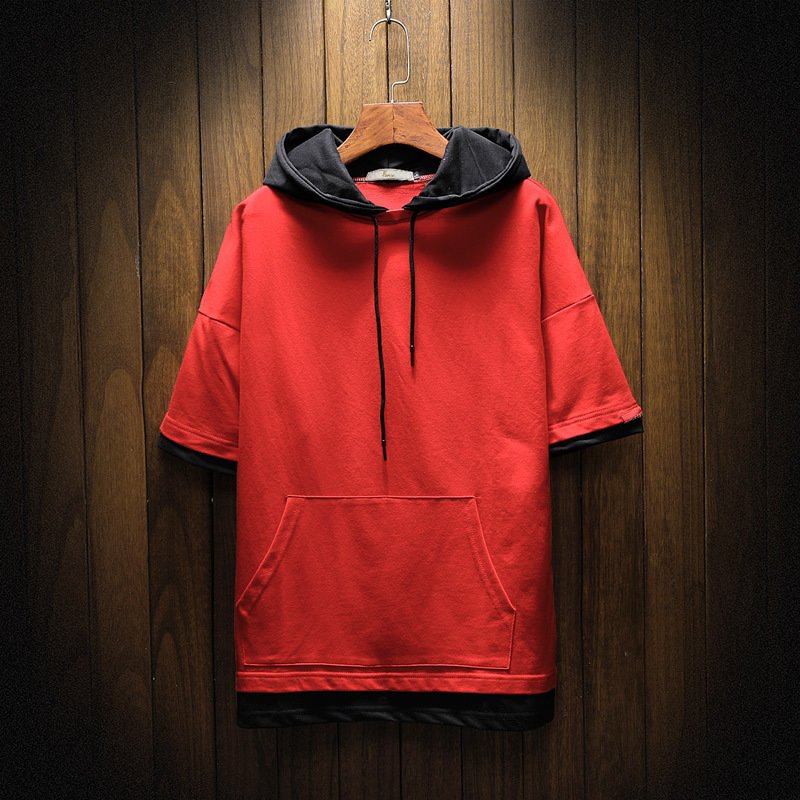 Men's Hoodies Hip Hop Patchwork Punk Style Hoodies Summer Men Clothing Half Sleeve Shirts Casual Clothes Male