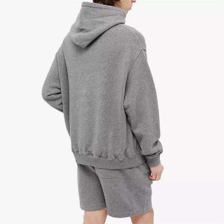 OEM Custom Grey Plain Cotton Loopback Jersey Pullover Blank Hoodie For Men