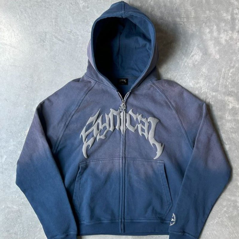 Custom oversized luxury designer boxy 500gsm foam 3d puff printing French terry cotton zip up vintage washed distressed hoodie