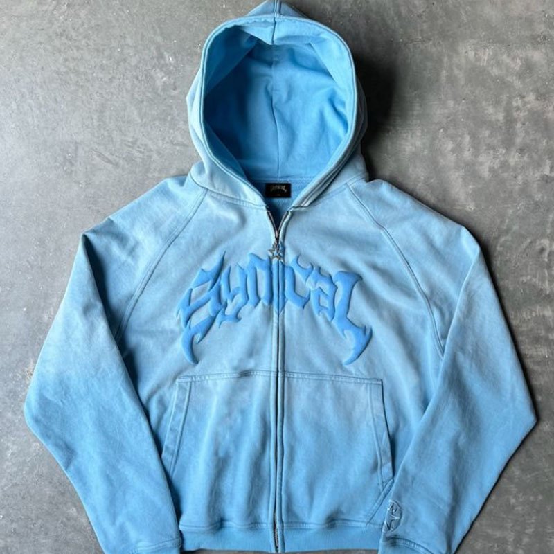 Custom oversized luxury designer boxy 500gsm foam 3d puff printing French terry cotton zip up vintage washed distressed hoodie