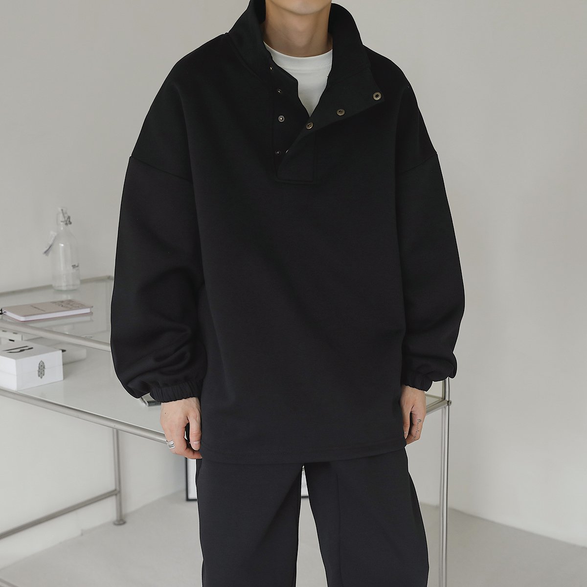 RUICHI Custom Men's Tracksuit Stand collar button-up hoodie and Straight leg sweatpants 65% cotton Jogger set