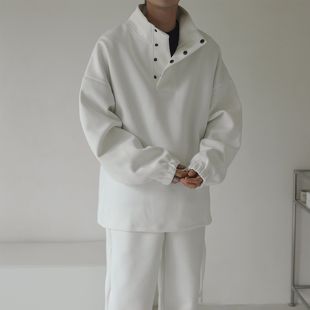 RUICHI Custom Men's Tracksuit Stand collar button-up hoodie and Straight leg sweatpants 65% cotton Jogger set