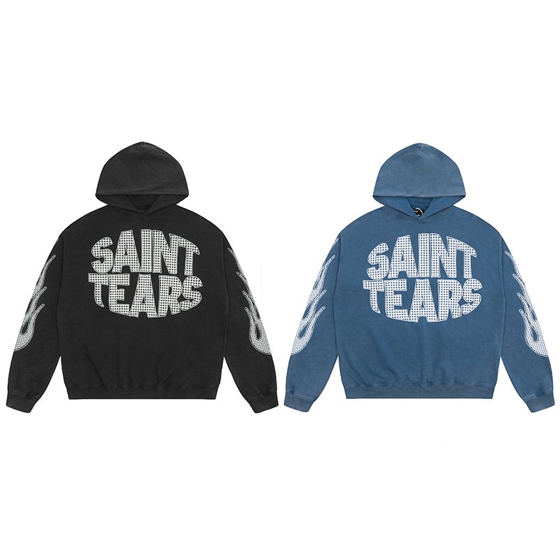 Wholesale High Quality Heavyweight Cotton Oversized Vintage Sand Wash Distress Saint Michael Tears Men's Hoodies&Sweatshirts