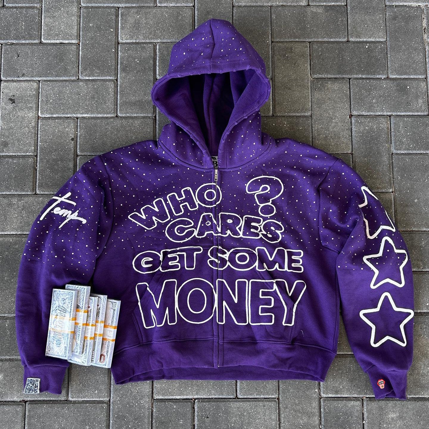 Oem Custom High Quality Manufacturer Streetwear Baggy Boxy Fit Heavyweight 600Gsm Distressed Rhinestone Zip Up Men Hoodies