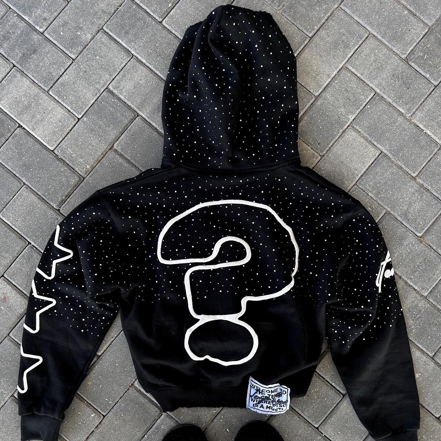 Oem Custom High Quality Manufacturer Streetwear Baggy Boxy Fit Heavyweight 600Gsm Distressed Rhinestone Zip Up Men Hoodies