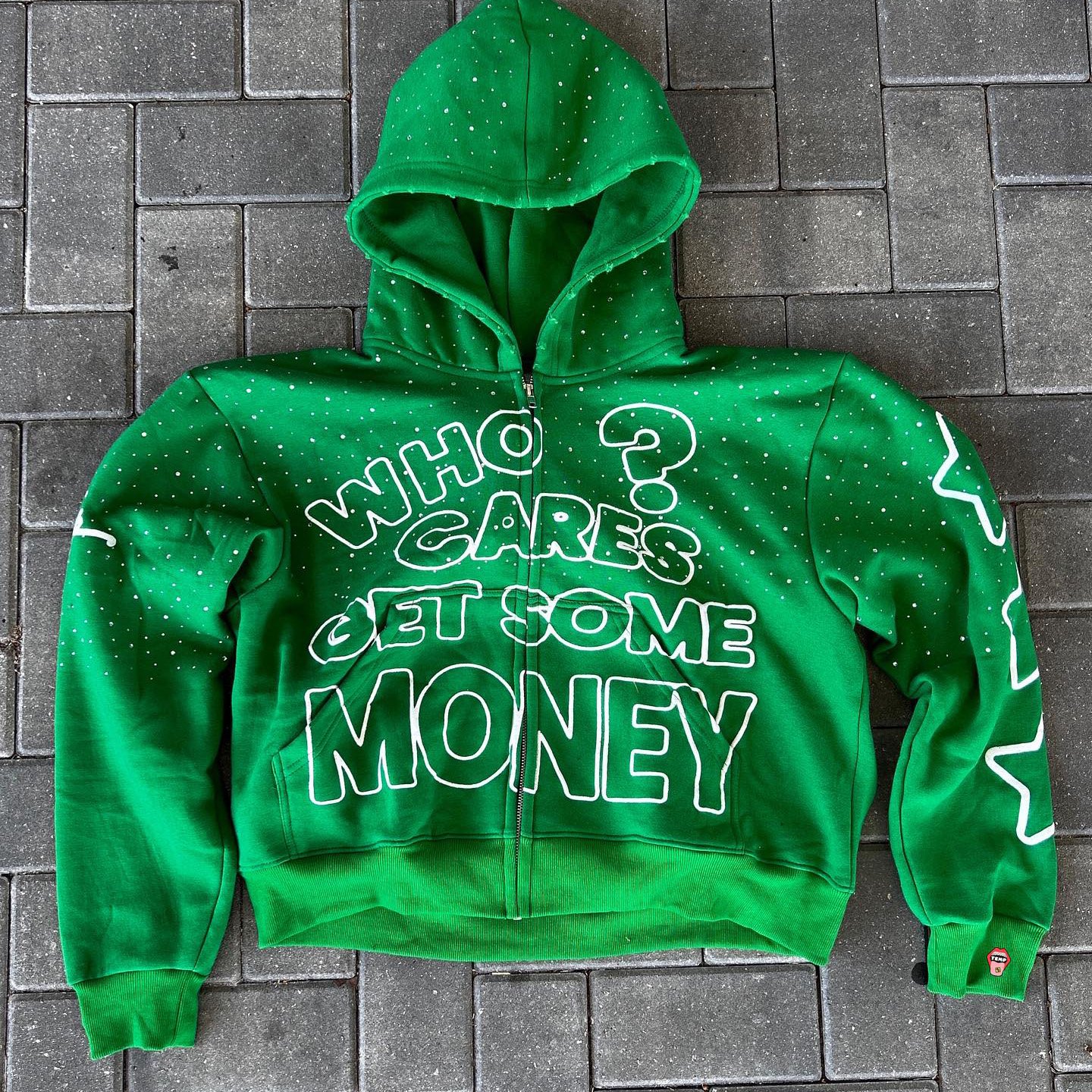 Oem Custom High Quality Manufacturer Streetwear Baggy Boxy Fit Heavyweight 600Gsm Distressed Rhinestone Zip Up Men Hoodies