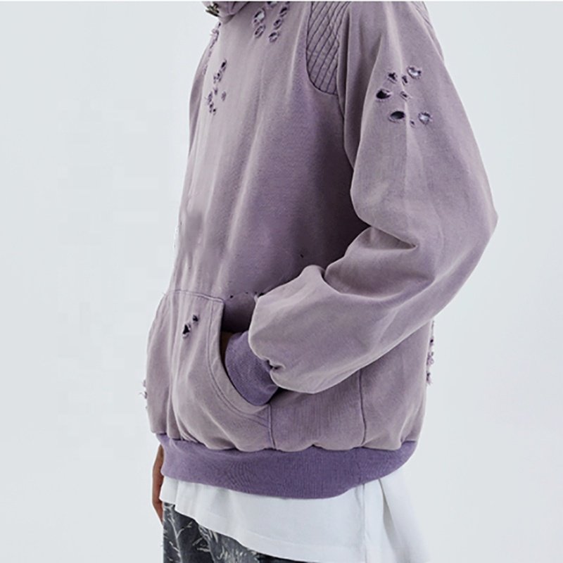 Vintage Wash Hoodie Men's 100% Cotton Heavyweight Streetwear Oversized Distressed Hoodie Drop Shoulder Hoodie For Men