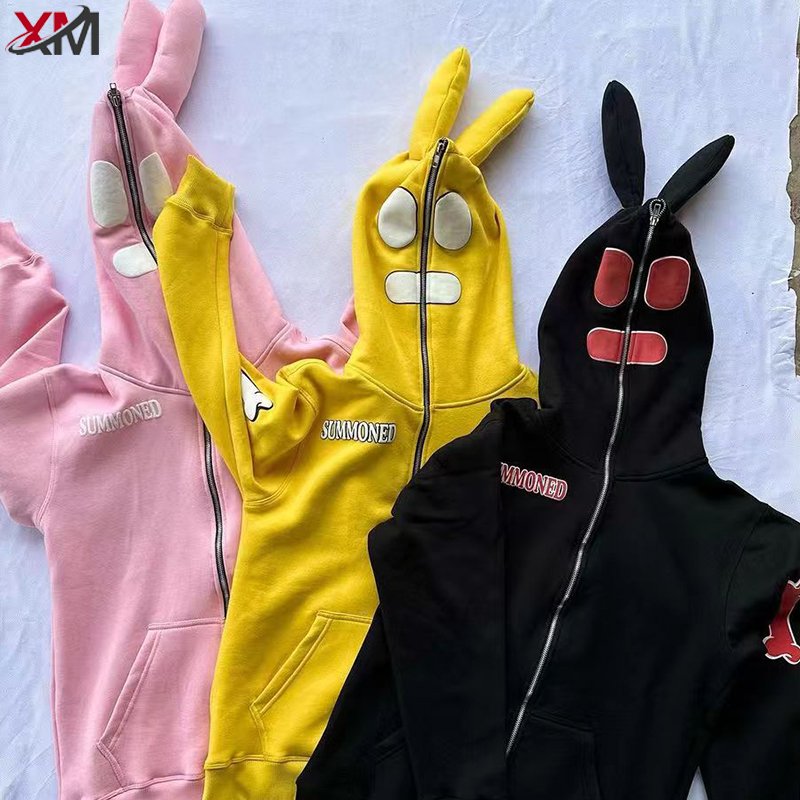 High Quality Women Puff Printing Unisex Custom Logo Zip Up Sweatshirt Cotton Embroidery Sports Pullover Full Zip Up Hoodie