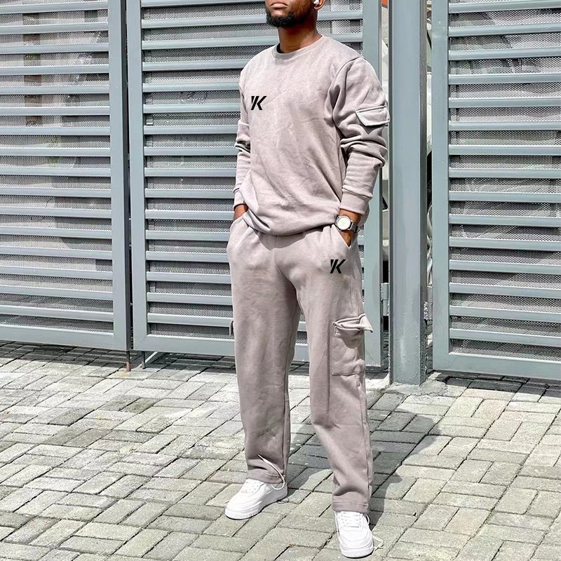 Custom Cotton Hoodies Suit Sports Gym Fitness Casual Wear Regular Sleeve Crew Neck Sweatshirt Jogger Pants Set Tracksuit For Men