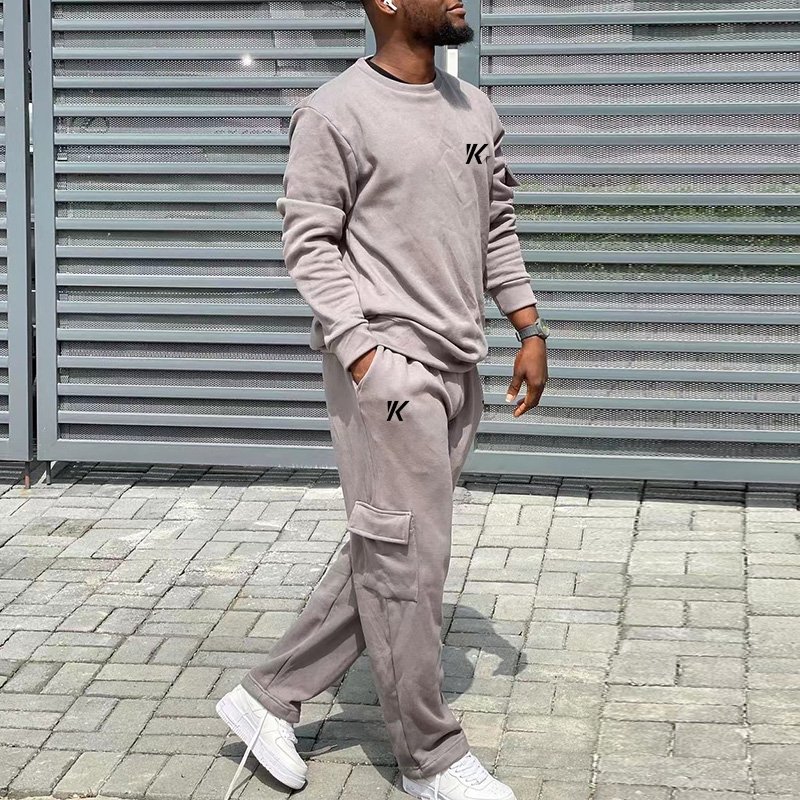Custom Cotton Hoodies Suit Sports Gym Fitness Casual Wear Regular Sleeve Crew Neck Sweatshirt Jogger Pants Set Tracksuit For Men