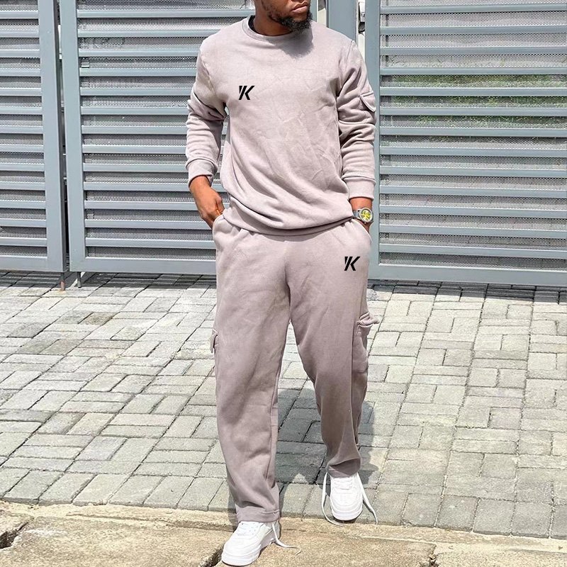 Custom Cotton Hoodies Suit Sports Gym Fitness Casual Wear Regular Sleeve Crew Neck Sweatshirt Jogger Pants Set Tracksuit For Men