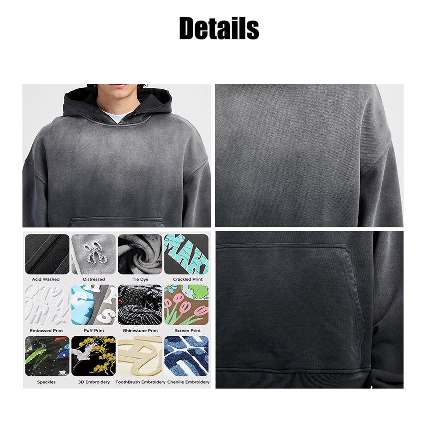 custom men's hoodies logo design 500gsm oversized heavy weight 100% cotton hoodie streetwear vintage acid washed hoodies for man