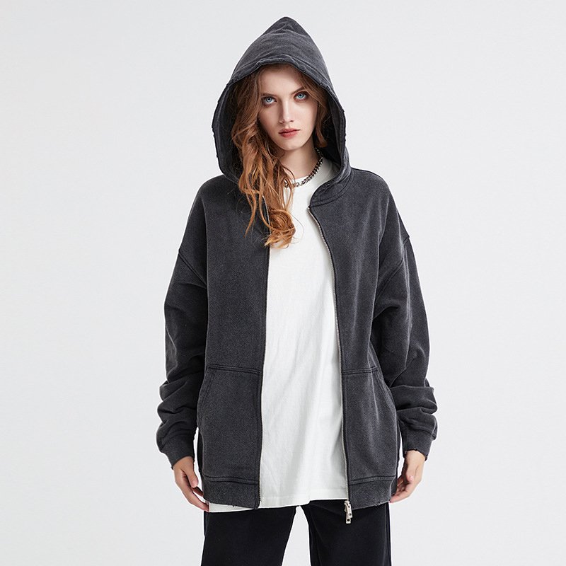 H5123 High Quality Custom Distressed 420g 100% Cotton Full Zip Up Hoodies Zip Collar Plus Size Men's Hoodies