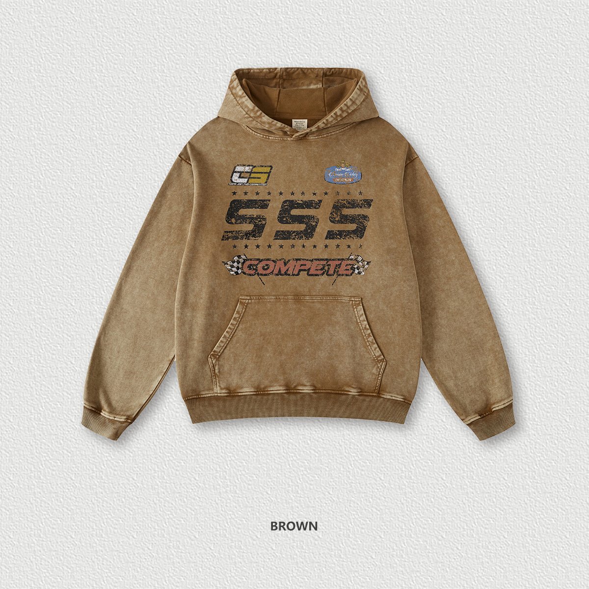 Wholesale High Quality Cotton Vintage Distressed Stone Acid Wash Print Hooded Pullover Unisex Hoodie Men's Hoodies & Sweatshirts